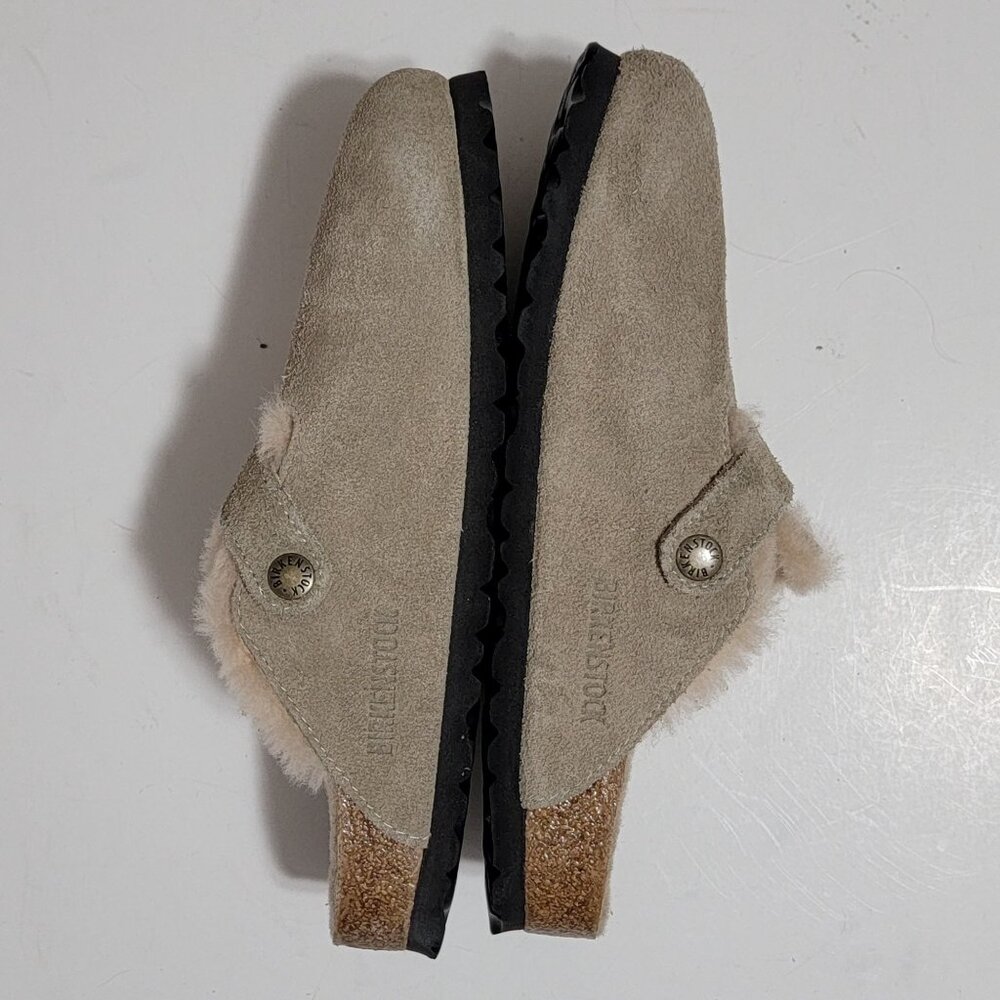 NEW Birkenstock Boston Shearling Mules Womens 38 7 7.5 Taupe Suede Cozy Comfort - Picture 5 of 9